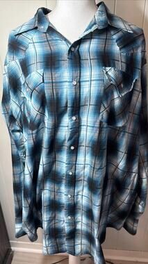 Vtg Ely Plains Western Shirt Mens 2XLT Blue Striped Pearl Snap Cowboy Rodeo GG